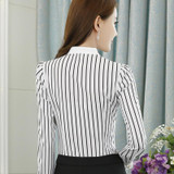 New OL fashion V-neck stripe blouses women elegant slim formal long sleeve chiffon shirt office ladies plus size work wear tops