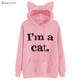 New Novelty Women Hoodies Fashion Cat Ear Sweatshirts Tracksuits Women hoodies Girl Winter cute Letter Print Hooded Jacket se202