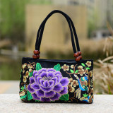New National Trend Small Canvas Embroidery Ethnic Wooden Beads Shoulder Bag Women Handmade Flower Embroidered HandBag Mochila
