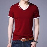 New Mens T Shirts Fashion Summer V-Neck Slim Fit Short Sleeve T Shirt Men Mercerized Cotton Brand-Clothing Casual Men T-Shirt