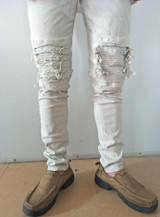 New Mens Ripped Jeans Cotton Black Gray Slim Fit Motorcycle Jeans Men Vintage Distressed Denim Jeans hiphop streetwear pants