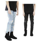 new mens hip hop swag biker jeans true ripped destroyed skinny slim fit black khaki blue famous brand style clothing designer