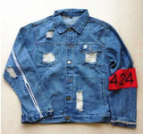 New mens hip hop ripped jeans denim jacket coat fear of god FourTwoFour 424 jeans jackets for men z14