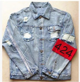 New mens hip hop ripped jeans denim jacket coat fear of god FourTwoFour 424 jeans jackets for men z14