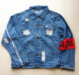 New mens hip hop ripped jeans denim jacket coat fear of god FourTwoFour 424 jeans jackets for men z14