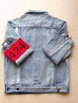 New mens hip hop ripped jeans denim jacket coat fear of god FourTwoFour 424 jeans jackets for men z14
