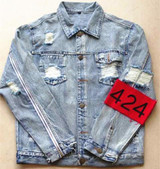 New mens hip hop ripped jeans denim jacket coat fear of god FourTwoFour 424 jeans jackets for men z14