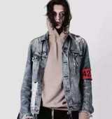 New mens hip hop ripped jeans denim jacket coat fear of god FourTwoFour 424 jeans jackets for men z14