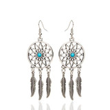 Hot Bohemian Feather Tassel Turquoise Dream Catcher Dangle Earrings Hook Ear Jewelry