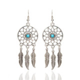 Hot Bohemian Feather Tassel Turquoise Dream Catcher Dangle Earrings Hook Ear Jewelry