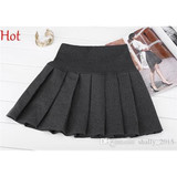 Hot Autumn Skirts 2017 Fashion Women Elastic Waist Pleated Skirt Solid Color Grey Black Skirt Slim Korea Mini Skirt SV013898