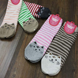 HoT 3D animals style striped fashion cartoon socks women 3D cat footprints Cute Cotton Socks