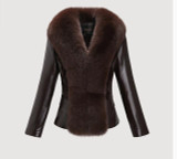 High quality Women's leather fur coat fox fur imitation mink collar PU leather slim short type fashion coat