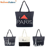 High quality Women Canvas Handbag Shopping Shoulder Bag Paris Eiffel Tower Bookbag Tote