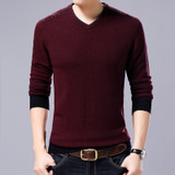 High Quality Winter Soft Warm Knitted Merino Wool Sweater Men 100%wool Sweaters Pure Color V-Neck Pullover Men