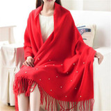 High Quality Winter Spring Fashion Wool Scarf Women 2016 Solid Thick Warm Knitted Scarves Pearl decorated Ladies Scarfs Shawls