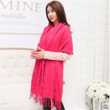 High Quality Winter Spring Fashion Wool Scarf Women 2016 Solid Thick Warm Knitted Scarves Pearl decorated Ladies Scarfs Shawls