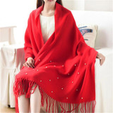 High Quality Winter Spring Fashion Wool Scarf Women 2016 Solid Thick Warm Knitted Scarves Pearl decorated Ladies Scarfs Shawls
