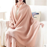 High Quality Winter Spring Fashion Wool Scarf Women 2016 Solid Thick Warm Knitted Scarves Pearl decorated Ladies Scarfs Shawls