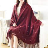 High Quality Winter Spring Fashion Wool Scarf Women 2016 Solid Thick Warm Knitted Scarves Pearl decorated Ladies Scarfs Shawls
