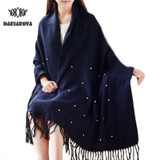 High Quality Winter Spring Fashion Wool Scarf Women 2016 Solid Thick Warm Knitted Scarves Pearl decorated Ladies Scarfs Shawls