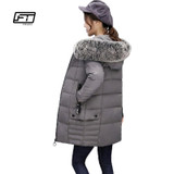 Fitaylor Winter Jacket Women Real Fox Fur Collar Slim Parkas 90% White Duck Down Medium Long Snow Overcoat Army Green Pink Coats