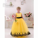 First Communion Dresses For Girls Yellow Black Lace Pageant Dress for Girls Glitz Vestido de Daminha Kids Evening Gowns