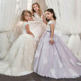 First Communion Dresses For Girls Ivory/Purple/Pink Ball Gown Lace Floor Length Flower Girl Dress Pageant Dress for Girls Glitz