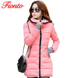 FIONTO Women's Jacket Winter 2017 New Medium-Long Down Cotton Parka Plus Size Coat Slim Ladies Casual Clothing Hot Sale AA007