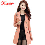 FIONTO Spring Autumn Trench Coat 2017 Hot Fashion Turn Down Collar Trench Coat Women Color Long Slim Double Breasted Coats A034
