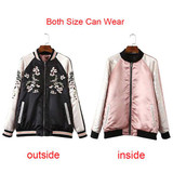 FIONTO Reversible Coat Embroidery Flower Phoenix Bird 2016 Women Bomber Jacket Coat Pilots Outerwear Jacket On Both Sides A155