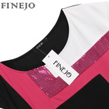 FINEJO Women Fashion Sexy Bodycon Dress Vestidos Geometrical Patchwork Contrast Color Short Sleeve O-neck Pencil Dress S-XXXL