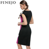 FINEJO Women Fashion Sexy Bodycon Dress Vestidos Geometrical Patchwork Contrast Color Short Sleeve O-neck Pencil Dress S-XXXL