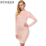 FINEJO Women Autumn Bling Sequin Bodycon Dress Sexy Geometric Retro O-neck Long Sleeve Elegant Bandage Pencil Office Dresses