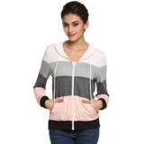 FINEJO Women Casual Hoodies Sweatshirts Zipper Top Ropa Mujer Long Sleeve Splicing Pockets Hooded Hoody Female Loose Coat XXXL