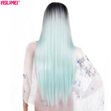 Feilimei Middle Part Ombre Gray Wig Synthetic Japanese Fiber 26 Inch 280g Long Straight Full Head Wigs for Women Hair Extensions