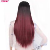 Feilimei Middle Part Ombre Gray Wig Synthetic Japanese Fiber 26 Inch 280g Long Straight Full Head Wigs for Women Hair Extensions