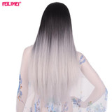 Feilimei Middle Part Ombre Gray Wig Synthetic Japanese Fiber 26 Inch 280g Long Straight Full Head Wigs for Women Hair Extensions