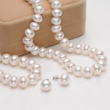 Feige Genuine 10-11mm White Natural Freshwater Pearl Jewelry Sets For Women's 925 Sterling Silver Pearl Earrings Fine Jewelry