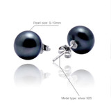 FEIGE 9.5-10mm Freshwater Black Pearls 925 Sterling Silver Retro Style Pearl Stud Earrings F Women Brincos Fine Jewelry