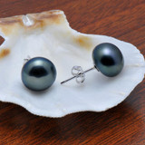 FEIGE 9.5-10mm Freshwater Black Pearls 925 Sterling Silver Retro Simplicity Style Pearl Stud Earrings For Women Fine Jewelry