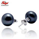 FEIGE 9.5-10mm Freshwater Black Pearls 925 Sterling Silver Retro Simplicity Style Pearl Stud Earrings For Women Fine Jewelry
