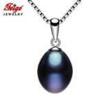 Feige Classic Style 8-9mm Black Freshwater Pearl Pendant Real 925 Sterling Silver Necklaces & Pendants For Women's Fine Jewelry