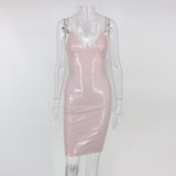 Feditch Women PU Sexy Dress Autumn Sleeveless Bodycon Dress Women Vintage Vestidos Spaghetti Strap Elegant Lady Party Dresses