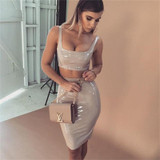 Feditch 2017 Sexy PU Leather Dress Women Two Piece Dress Autumn Bodycon Spaghetti Strap Party Women Dresses Lady Vestidos