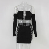 Feditch New Long Sleeve Sexy Bandage Dress Women Sexy Strapless Hollow Out Bodycon Party Dresses Autumn Elegant Ladies Vestidos