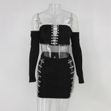 Feditch New Long Sleeve Sexy Bandage Dress Women Sexy Strapless Hollow Out Bodycon Party Dresses Autumn Elegant Ladies Vestidos