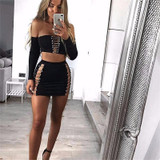 Feditch New Long Sleeve Sexy Bandage Dress Women Sexy Strapless Hollow Out Bodycon Party Dresses Autumn Elegant Ladies Vestidos