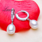 Featured Brand wedding freshwater silver pearl hoop earrings,white natural pearl earrings jewelry for women trendy birthday gift