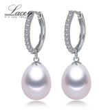 Featured Brand wedding freshwater silver pearl hoop earrings,white natural pearl earrings jewelry for women trendy birthday gift